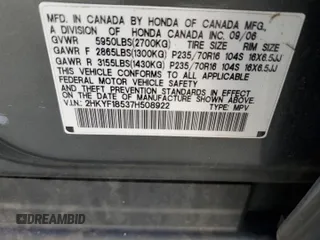 2007 Honda Pilot EX-L z VIN 2HKYF18537H508922, wystawiony jako Copart lot #55445015 z przebiegiem 209 373 mil mil oraz Szkoda całkowita • Salvage title. Historia ofert i sprzedaży dostępna na DreamBid. Obrazek 13.