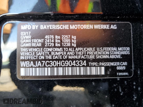 2017 BMW 5 Series 530i xDrive with VIN WBAJA7C30HG904334, listed as a Copart auction lot 54753125 with 71,083 mi miles and Salvage title. Bid and sale history available at DreamBid. Image 12.