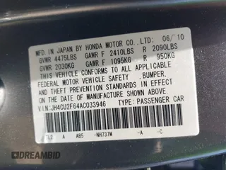 2010 Acura TSX z VIN JH4CU2F64AC033946, wystawiony jako IAAI lot #42544399 z przebiegiem 120 477 mil mil oraz . Historia ofert i sprzedaży dostępna na DreamBid. Obrazek 9.