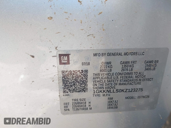 2019 GMC Acadia SLE z VIN 1GKKNLLS0KZ123275, wystawiony jako IAAI lot #41631513 z przebiegiem 139 065 mil mil oraz . Historia ofert i sprzedaży dostępna na DreamBid. Obrazek 9.