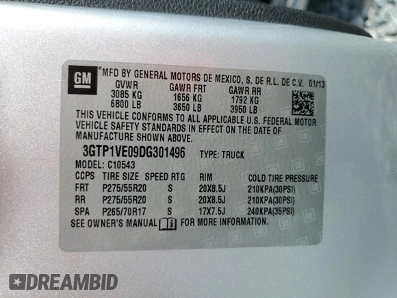 2013 GMC Sierra 1500 SLE with VIN 3GTP1VE09DG301496, listed as a Copart auction lot 57856585 with 132,411 mi miles and Non repairable. Bid and sale history available at DreamBid. Image 12.