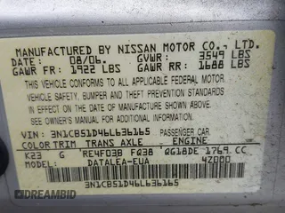 2006 Nissan Sentra S with VIN 3N1CB51D46L636165, listed as a IAAI auction lot 41992135 with 254,508 mi miles and . Bid and sale history available at DreamBid. Image 9.