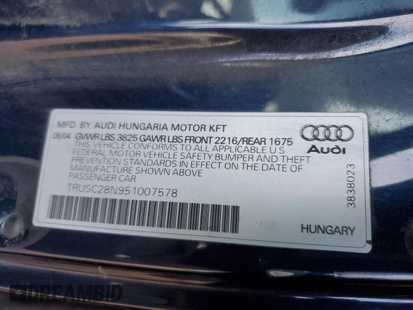 2005 Audi TT with VIN TRUSC28N951007578, listed as a Copart auction lot 86301094 with 141,694 mi miles and Salvage title. Bid and sale history available at DreamBid. Image 12.