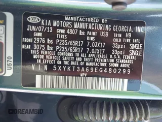 2014 Kia Sorento LX с VIN 5XYKT3A69EG480299, выставлен на аукционе IAAI как лот 42331602 с пробегом 180 580 миль миль и . История ставок и продаж доступна на DreamBid. Изображение 9.