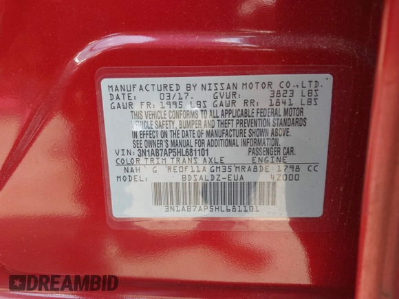 2017 Nissan Sentra SV с VIN 3N1AB7AP5HL681101, выставлен на аукционе IAAI как лот 42564041 с пробегом 148 808 миль миль и . История ставок и продаж доступна на DreamBid. Изображение 9.