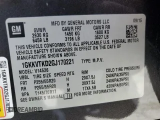 2016 GMC Acadia Denali z VIN 1GKKVTKD2GJ170221, wystawiony jako Copart lot #56759755 z przebiegiem 128 622 mil mil oraz Szkoda całkowita • Salvage title. Historia ofert i sprzedaży dostępna na DreamBid. Obrazek 14.