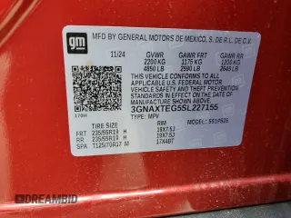 2025 Chevrolet Equinox AWD RS with VIN 3GNAXTEG5SL227155, listed as a Copart auction lot 55302955 with 1,007 mi miles and Salvage title. Bid and sale history available at DreamBid. Image 13.