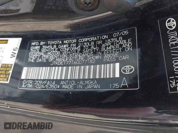 2006 Scion tC with VIN JTKDE177160077182, listed as a IAAI auction lot 41759264 with 122,324 mi miles. Bid and sale history available at carsss.com. Image 9.