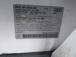 2019 Audi SQ5 Premium Plus with VIN WA1B4AFY3K2027498, listed as a IAAI auction lot 41519647 with 54,636 mi miles. Bid and sale history available at carsss.com. Image 9.