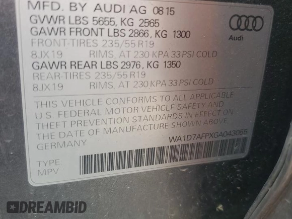 2016 Audi Q5 Premium Plus z VIN WA1D7AFPXGA043055, wystawiony jako Copart lot #54715975 z przebiegiem 64 184 mil mil oraz Szkody całkowita. Historia ofert i sprzedaży dostępna na DreamBid. Obrazek 12.