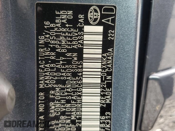 2016 Toyota Corolla L с VIN 2T1BURHEXGC654845, выставлен на аукционе Copart как лот 63419095 с пробегом 96 826 миль миль и Списание • Salvage title. История ставок и продаж доступна на DreamBid. Изображение 12.
