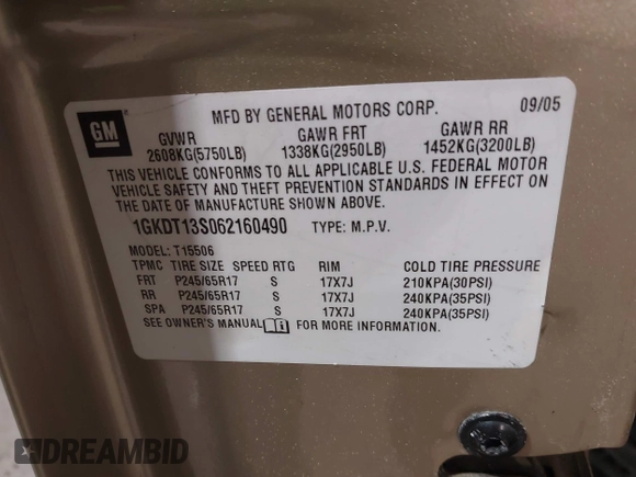 2006 GMC Envoy SLE with VIN 1GKDT13S062160490, listed as a IAAI auction lot 41610149 with 1 mi miles. Bid and sale history available at carsss.com. Image 9.