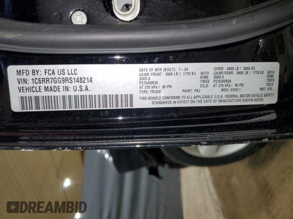 2024 Ram 1500 SLT z VIN 1C6RR7GG9RS148214, wystawiony jako Copart lot #42574465 z przebiegiem 11 548 mil mil oraz Czysty tytuł • Clean title. Historia ofert i sprzedaży dostępna na DreamBid. Obrazek 12.