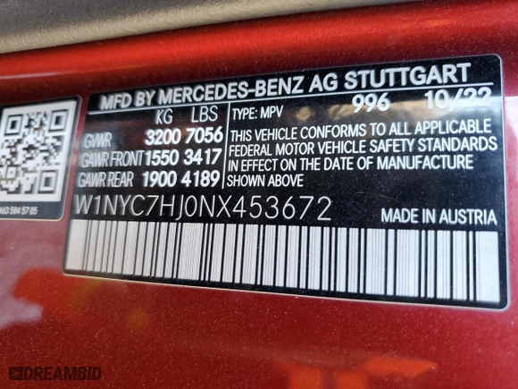 2022 Mercedes-Benz G-Class AMG G 63 with VIN W1NYC7HJ0NX453672, listed as a Copart auction lot 84933564 with NaN miles and Salvage Title. Bid and sale history available at carsss.com. Image 15.