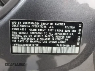 2020 Volkswagen Passat 2.0T SE with VIN 1VWSA7A38LC012730, listed as a Copart auction lot 45596335 with 69,611 mi miles and Salvage Title. Bid and sale history available at carsss.com. Image 12.