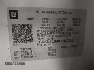2019 GMC Acadia SLE with VIN 1GKKNSLS4KZ257281, listed as a IAAI auction lot 41550506 with 137,104 mi miles and . Bid and sale history available at DreamBid. Image 9.