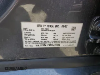 2022 Tesla Model S z VIN 5YJSA1E53NF491494, wystawiony jako Copart lot #56483015 z przebiegiem 31 507 mil mil oraz Szkoda całkowita • Salvage title. Historia ofert i sprzedaży dostępna na DreamBid. Obrazek 13.