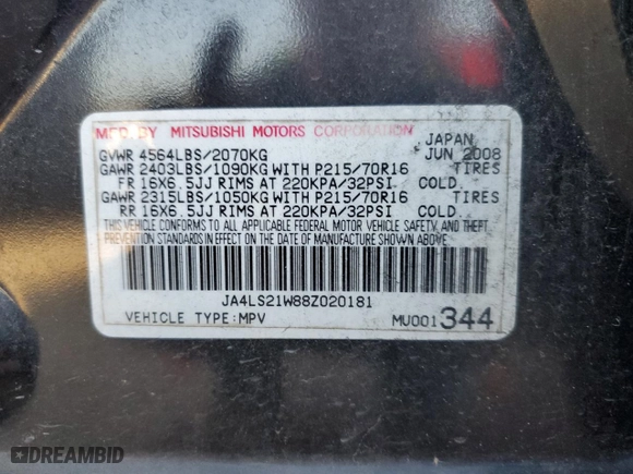 2008 Mitsubishi Outlander ES with VIN JA4LS21W88Z020181, listed as a Copart auction lot 77969614 with 151,182 mi miles and Salvage Title. Bid and sale history available at carsss.com. Image 13.