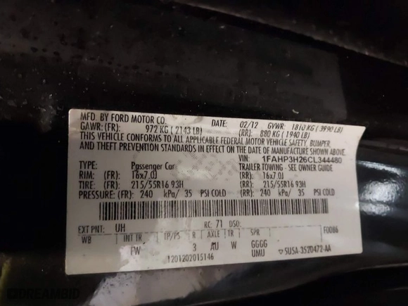2012 Ford Focus SEL with VIN 1FAHP3H26CL344480, listed as a IAAI auction lot 41882368 with 162,897 mi miles. Bid and sale history available at carsss.com. Image 9.