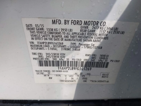 2015 Ford Sedan Police Interceptor with VIN 1FAHP2L89FG165269, listed as a IAAI auction lot 41640122 with 72,707 mi miles. Bid and sale history available at carsss.com. Image 9.
