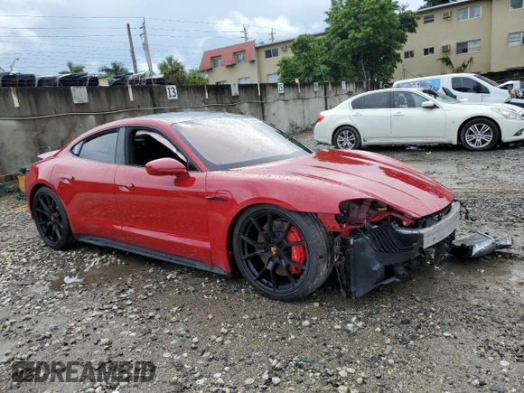 2024 Porsche Taycan GTS with VIN WP0AD2Y11RSA47589, listed as a Copart auction lot 73954444 with 4,452 mi miles and Salvage Title. Bid and sale history available at DreamBid. Image 4.
