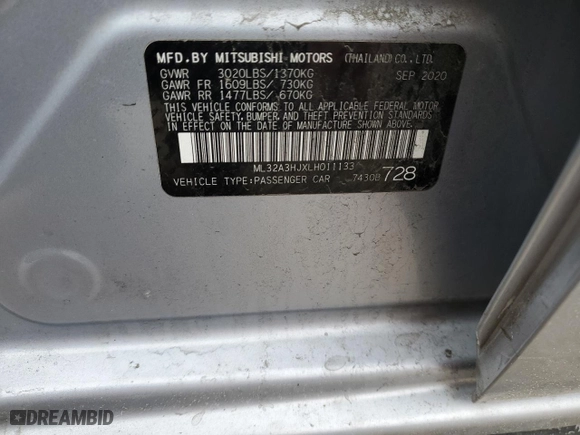 2020 Mitsubishi Mirage ES with VIN ML32A3HJXLH011133, listed as a Copart auction lot 86193904 with 82,732 mi miles and Salvage Title. Bid and sale history available at carsss.com. Image 14.