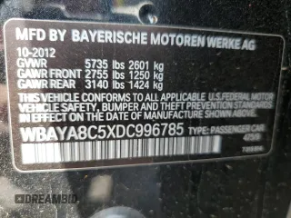 2013 BMW 7 Series 750i with VIN WBAYA8C5XDC996785, listed as a Copart auction lot 54854165 with 134,472 mi miles and Clean Title. Bid and sale history available at carsss.com. Image 12.