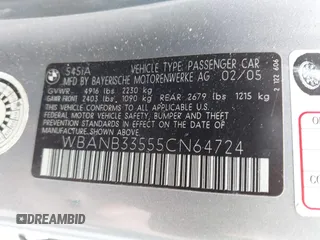 2005 BMW 5 Series 545i with VIN WBANB33555CN64724, listed as a IAAI auction lot 41715011 with 152,043 mi miles and . Bid and sale history available at carsss.com. Image 9.