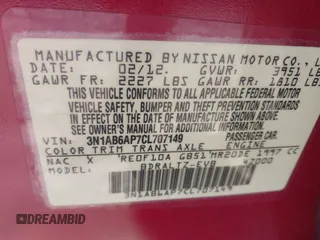 2012 Nissan Sentra SR with VIN 3N1AB6AP7CL707149, listed as a IAAI auction lot 42050594 with 166,266 mi miles and . Bid and sale history available at DreamBid. Image 9.