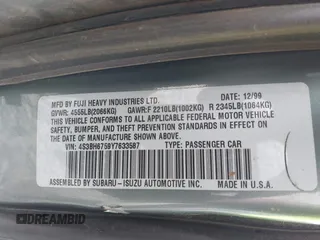 2000 Subaru Legacy Outback with VIN 4S3BH6759Y7633587, listed as a IAAI auction lot 41997161 with 174,415 mi miles and . Bid and sale history available at DreamBid. Image 9.