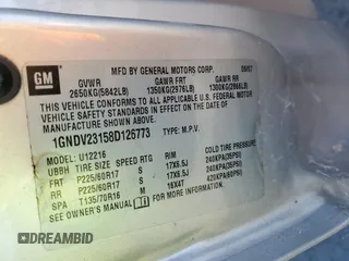 2008 Chevrolet Uplander LS with VIN 1GNDV23158D126773, listed as a Copart auction lot 76638714 with 169,967 mi miles and Salvage Title. Bid and sale history available at DreamBid. Image 13.