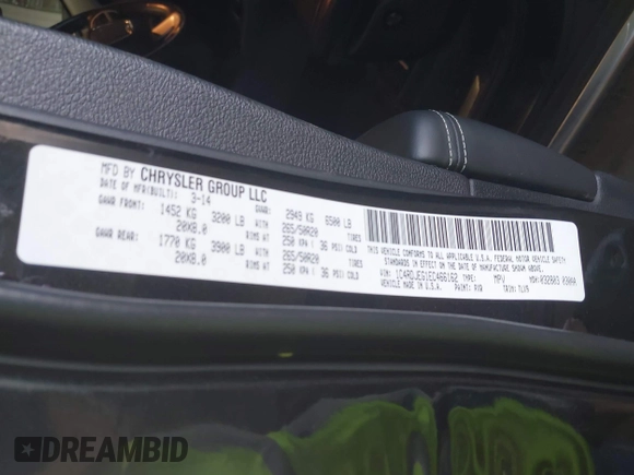 2014 Dodge Durango Citadel with VIN 1C4RDJEG1EC466162, listed as a IAAI auction lot 42560400 with 154,628 mi miles and . Bid and sale history available at DreamBid. Image 9.