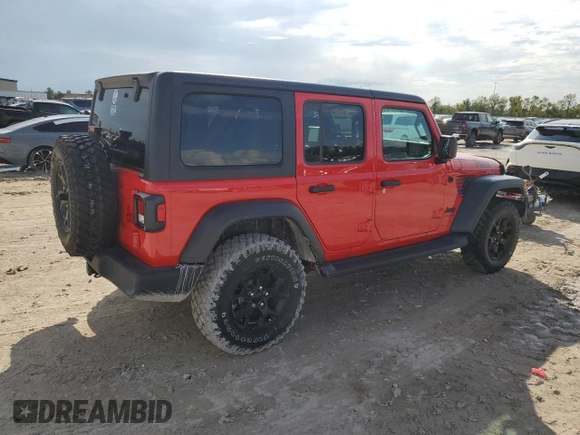 2022 Jeep Wrangler Unlimited Willys with VIN 1C4HJXDN7NW237703, listed as a Copart auction lot 76091794 with Not Provided miles and Non Repairable. Bid and sale history available at DreamBid. Image 3.