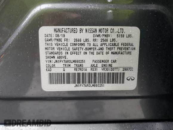 2020 Infiniti Q50 Red Sport 400 with VIN JN1FV7AR0LM660251, listed as a Copart auction lot 72771624 with 39,974 mi miles and Salvage Title. Bid and sale history available at carsss.com. Image 14.