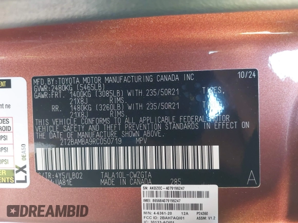 2024 Lexus RX 350 с VIN 2T2BAMBA9RC050719, выставлен на аукционе IAAI как лот 41464779 с пробегом 4 106 миль миль и . История ставок и продаж доступна на DreamBid. Изображение 9.