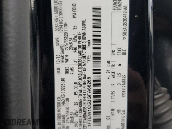 2016 Ford F-150 XL with VIN 1FTEW1CG3GFA68268, listed as a Copart auction lot 60040365 with 133,923 mi miles and Salvage title. Bid and sale history available at DreamBid. Image 13.