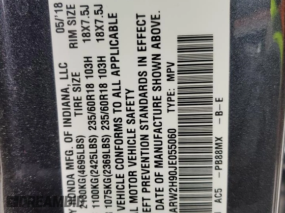 2018 Honda CR-V Touring with VIN 7FARW2H90JE055060, listed as a Copart auction lot 54882545 with 56,395 mi miles and Salvage Title. Bid and sale history available at carsss.com. Image 13.