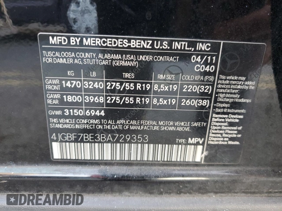 2011 Mercedes-Benz GL-Class GL 450 with VIN 4JGBF7BE3BA729353, listed as a Copart auction lot 77871154 with 89,019 mi miles and Salvage Title. Bid and sale history available at carsss.com. Image 14.
