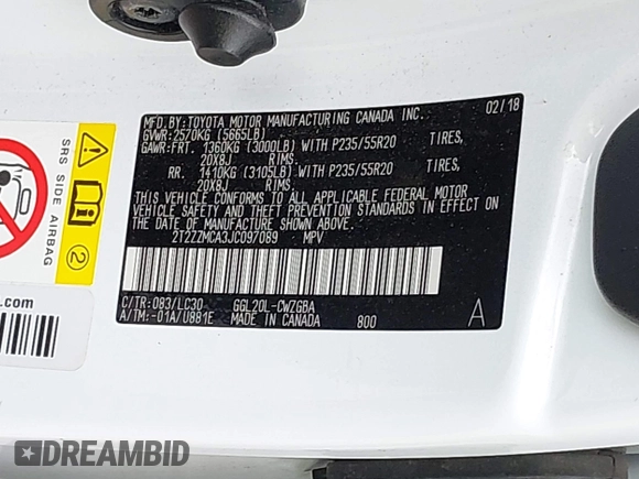 2018 Lexus RX 350 with VIN 2T2ZZMCA3JC097089, listed as a IAAI auction lot 42132093 with 105,161 mi miles and . Bid and sale history available at DreamBid. Image 9.