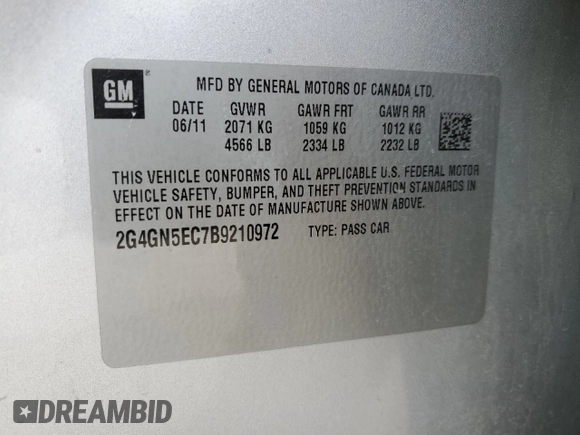 2011 Buick Regal CXL RL1 with VIN 2G4GN5EC7B9210972, listed as a Copart auction lot 52382045 with 136,630 mi miles and Clean title. Bid and sale history available at DreamBid. Image 12.