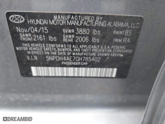 2016 Hyundai Elantra SE with VIN 5NPDH4AE7GH785402, listed as a IAAI auction lot 41902194 with 101,593 mi miles. Bid and sale history available at carsss.com. Image 9.