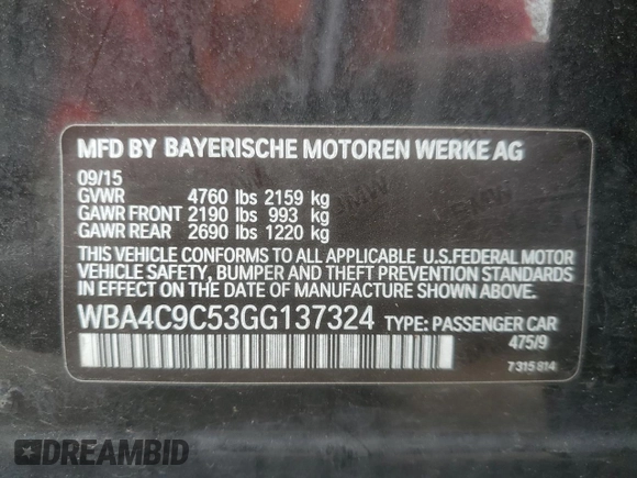 2016 BMW 4 Series 428i xDrive z VIN WBA4C9C53GG137324, wystawiony jako Copart lot #56795105 z przebiegiem 71 264 mil mil oraz Szkoda całkowita • Salvage title. Historia ofert i sprzedaży dostępna na DreamBid. Obrazek 12.