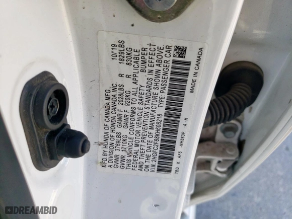 2019 Honda Civic Sedan LX with VIN 2HGFC2F68KH606218, listed as a Copart auction lot 50328745 with 74,750 mi miles and Salvage Title. Bid and sale history available at carsss.com. Image 12.