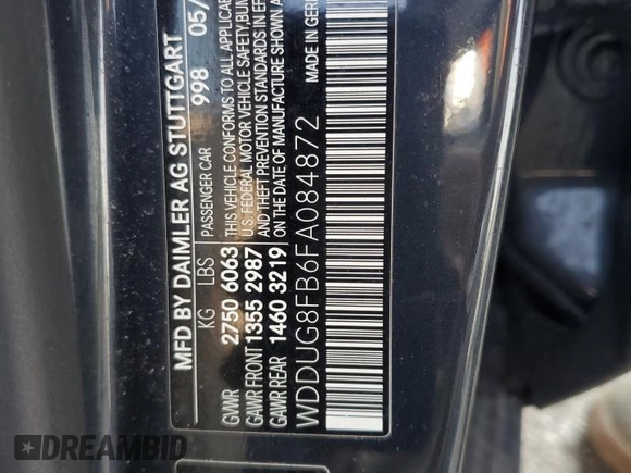 2015 Mercedes-Benz S 550 with VIN WDDUG8FB6FA084872, listed as a Copart auction lot 59763335 with 146,512 mi miles and Clean title. Bid and sale history available at DreamBid. Image 12.