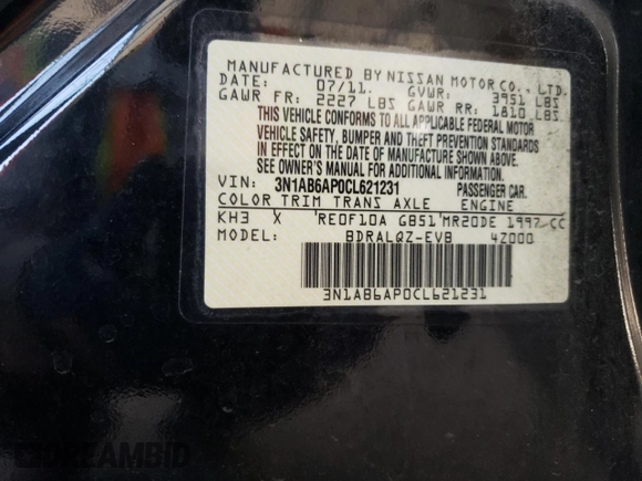 2012 Nissan Sentra 2.0 with VIN 3N1AB6AP0CL621231, listed as a Copart auction lot 61941345 with 150,450 mi miles and Salvage title. Bid and sale history available at DreamBid. Image 12.