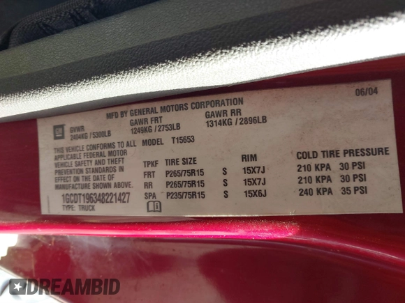 2004 Chevrolet Colorado LS Z71 with VIN 1GCDT196348221427, listed as a IAAI auction lot 41546971 with 114,467 mi miles. Bid and sale history available at carsss.com. Image 9.