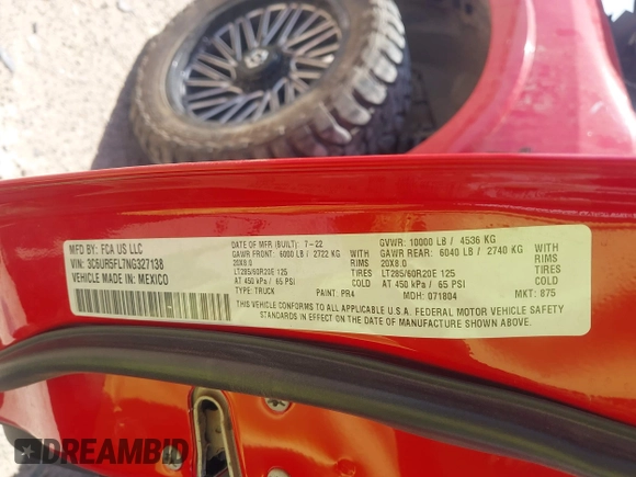 2022 Ram 2500 Laramie с VIN 3C6UR5FL7NG327138, выставлен на аукционе IAAI как лот 41827428 с пробегом 62 078 миль миль и . История ставок и продаж доступна на DreamBid. Изображение 9.