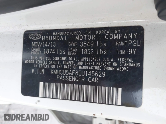 2014 Hyundai Accent SE with VIN KMHCU5AE8EU145629, listed as a IAAI auction lot 41497848 with 134,919 mi miles. Bid and sale history available at carsss.com. Image 9.