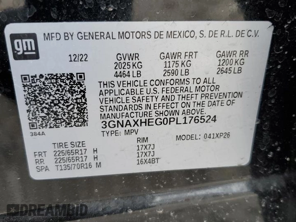 2023 Chevrolet Equinox LS z VIN 3GNAXHEG0PL176524, wystawiony jako Copart lot #54242795 z przebiegiem 26 915 mil mil oraz Szkoda całkowita • Salvage title. Historia ofert i sprzedaży dostępna na DreamBid. Obrazek 13.