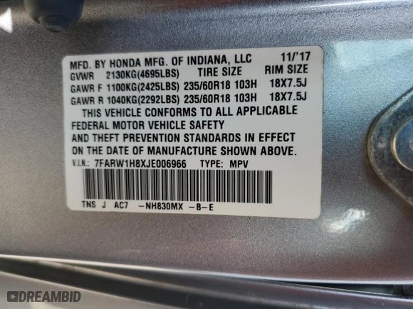 2018 Honda CR-V EX-L with VIN 7FARW1H8XJE006966, listed as a Copart auction lot 51445095 with 52,580 mi miles and Salvage Title. Bid and sale history available at carsss.com. Image 13.